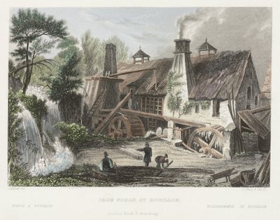 IJzersmederij bij Rouillon, gegraveerd door J. Shury door Joseph after Fussell