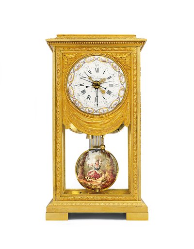 Louis XVI maand-gang gemiddelde en zonnetijd schoorsteenklok met remontoire door Joseph and Robin Robert  Coteau
