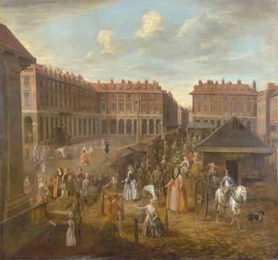Covent Garden Piazza en Markt door Joseph van Aken