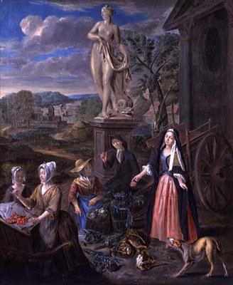 Figuren op een Markt in een Klassiek Landschap door Joseph van Aken