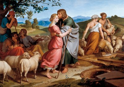 Jacob ontmoet Rachel, de dochter van Laban bij een bron door Joseph von Fuhrich