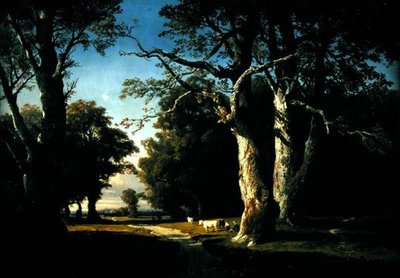 Landschap met bomen en vee door Josephine Bowes