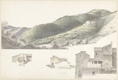 Landschap en enkele huizen bij Tivoli door Josephus Augustus Knip