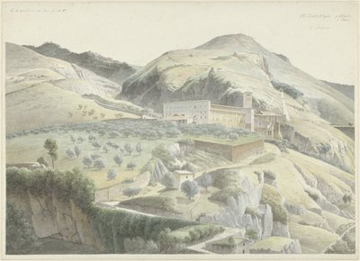Landschap met klooster bij Subiaco door Josephus Augustus Knip