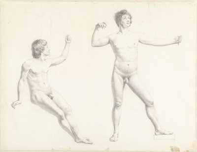 Twee mannelijke naaktstudies door Josephus Augustus Knip