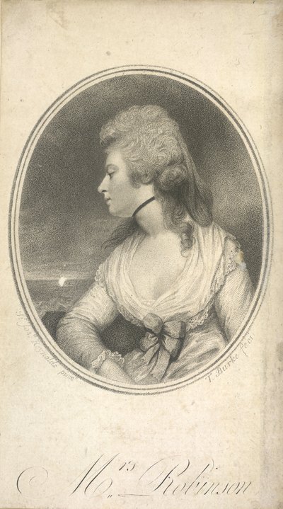 Mevrouw Robinson. Mary Robinson, geboren Darby, bekend als Perdita (1758-1800). Engelse actrice, dichter en romanschrijver. Eerste publieke minnares van Koning George IV terwijl hij nog Prins van Wales was. Portret, naar Sir Joshua Reynolds. door Joshua (after) Reynolds