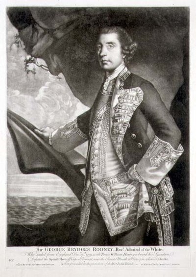 Portret van Sir George Brydges Rodney, Admiraal van het Witte Eskader, gegraveerd door William Dickinson door Joshua (after) Reynolds