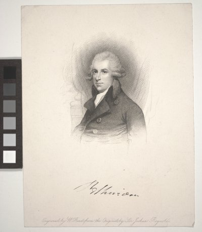 Richard Brinsley Sheridan, gegraveerd door W. Read (1824-1837) door Joshua (after) Reynolds