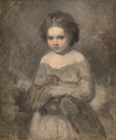Studie van een jong meisje, halflang - onvoltooid door Joshua (studio of) Reynolds