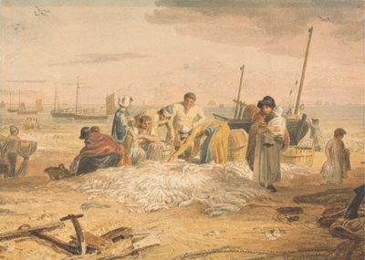 Een vangst van makreel aan land brengen, Hastings door Joshua Cristall