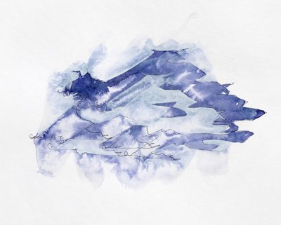 Blauwe bergen in aquarel door Joshua Hoskins