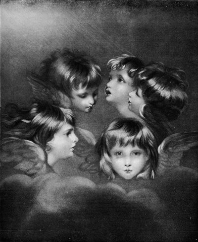 Een kinderportret in verschillende gezichten: Engelenhoofden, ca. 1786, 1911 door Joshua Reynolds