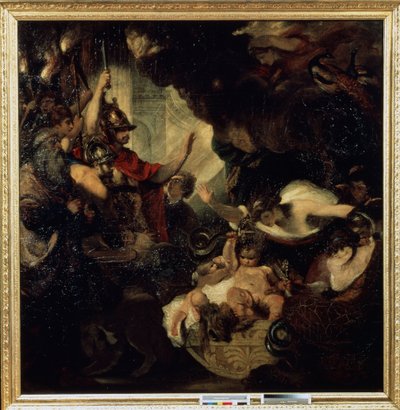 Hercules als kind die de slangen wurgt door Joshua Reynolds