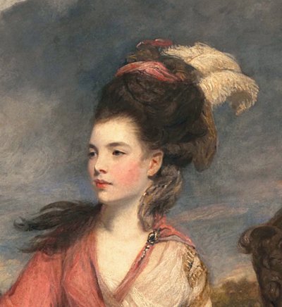 Jane Fleming, later Gravin van Harrington (detail) door Joshua Reynolds