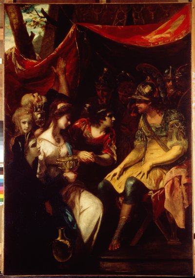 De matigheid van Scipio de Afrikaan (Publius Cornelius Scipio Africanus, 235-183 v.Chr.). Mythische legende die zich afspeelt tijdens de Tweede Punische Oorlog (218-202 v.Chr.), na de inname van Carthago (Tunesië), terwijl soldaten de held presenteren door Joshua Reynolds