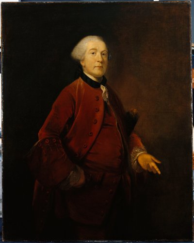Portret van George Ashby, staand, driekwart lengte, met een jas en vest door Joshua Reynolds