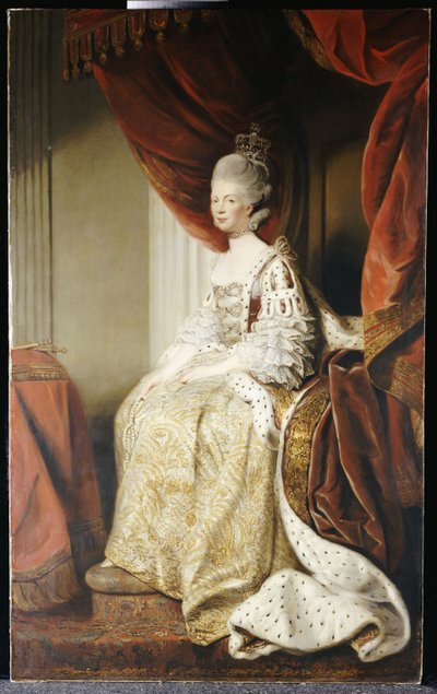 Portret van koningin Charlotte, zittend in staatsgewaad door Joshua Reynolds