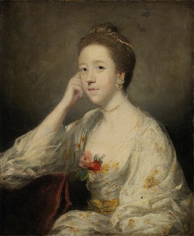 Portret van een dame in het wit door Joshua Reynolds