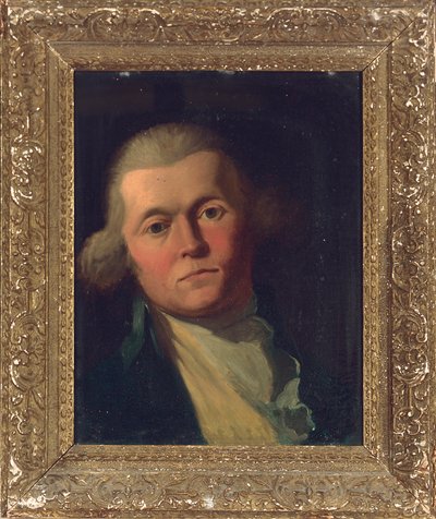 Portret van een heer, borstbeeld, in een blauwe jas en gele vest door Joshua Reynolds