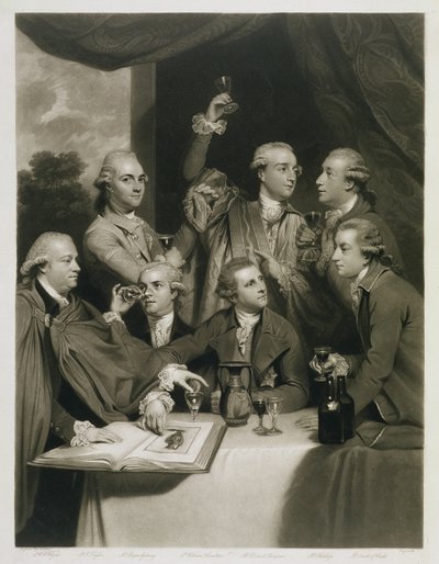 Sir William Hamilton (1730-1803) met andere Kenners, Bijeenkomst van de Society of Dilettanti door Joshua Reynolds