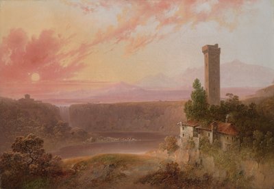 Uitzicht op het Meer van Nemi bij zonsondergang door Joshua Shaw