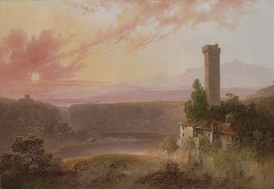 Uitzicht op het Meer van Nemi bij Zonsondergang, c.1840-50 door Joshua H. Shaw