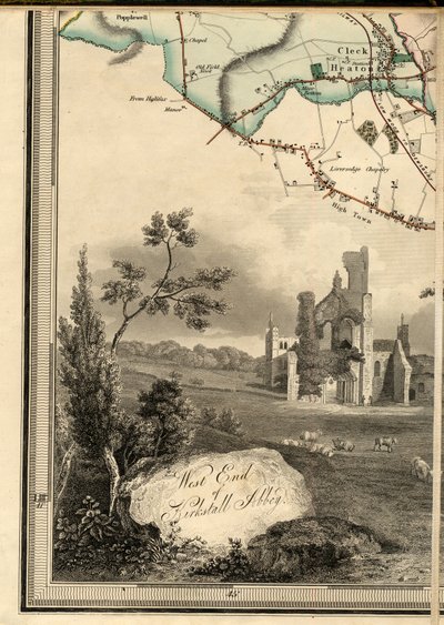 West End van Kirkstall Abbey (gravure) door Joshua Thorp