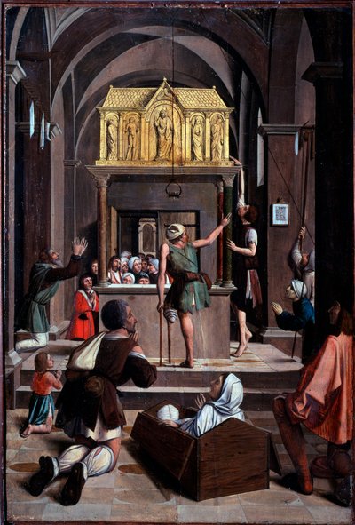 Leven van St. Sebastian: pelgrims op het graf van St. Sebastian door Josse (fl.1493 1508) Lieferinxe