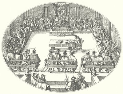 Aan het hof van de keizer (gravure) door Jost (after) Amman