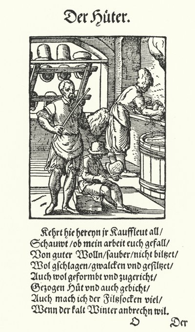 De hoedenmaker (gravure) door Jost (after) Amman
