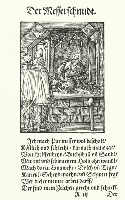 De messenmaker (gravure) door Jost (after) Amman