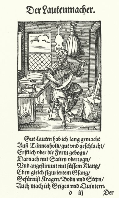 De luitmaker (gravure) door Jost (after) Amman