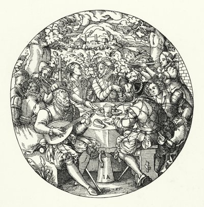 De maaltijd in de open lucht (gravure) door Jost (after) Amman