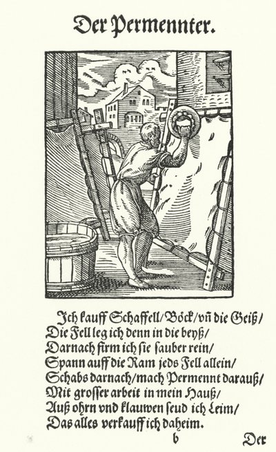 De perkamentmaker (gravure) door Jost (after) Amman