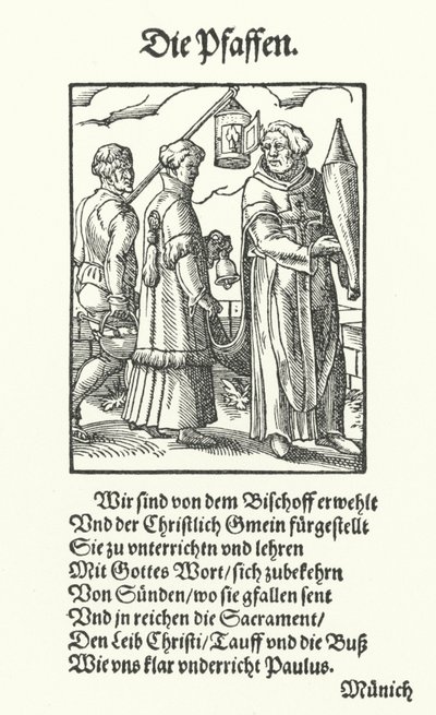 De priesters (gravure) door Jost (after) Amman