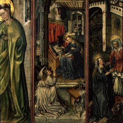 Annunciatie, middenlinker paneel van polyptiek door Jost (attr. to) Amman