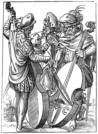 Een violist en twee cellisten, 16e eeuw 1849 door Jost Amman