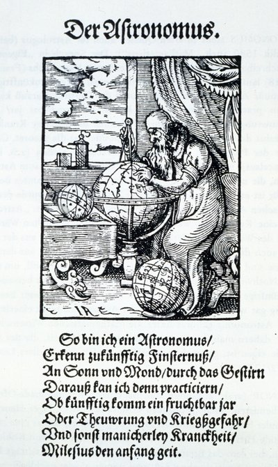 Een astronoom met een vers van Hans Sachs, gepubliceerd Frankfurt 1568 door Jost Amman