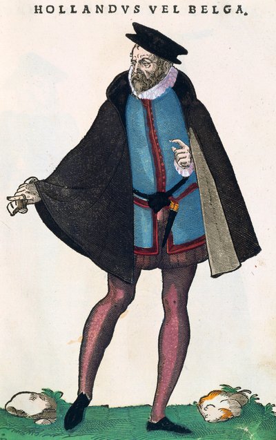 Nederlanders in traditionele klederdracht, gravure uit Habitus praecipuorum popularum door Jost Amman
