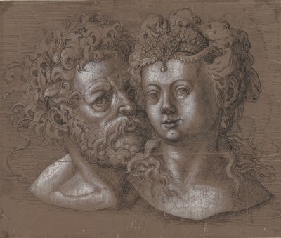 Mans- en een vrouwenhoofd door Jost Amman