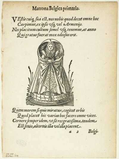 Matrona Belgica primaria (Belgische matrone van de eerste rang) uit Gynaeceum, sive Theatrum Mulierum, plaat 53 uit Houtsneden uit boeken van de XVIe eeuw door Jost Amman
