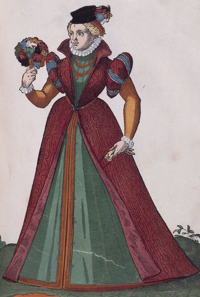 Adellijke vrouw uit Ferrara, gravure uit Habitus praecipuorum popularum door Jost Amman