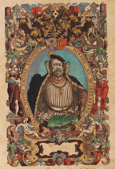Portret van Hertog Christoph van Württemberg uit Biblia germanica door Jost Amman