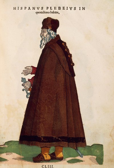 Spaanse man in alledaagse kleding uit Habitus Praecipuorum Popularum door Jost Amman (gravure) door Jost Amman