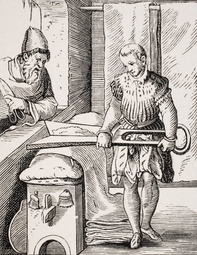 Textielwerker, reproductie van 16e-eeuwse houtsnede, 19e eeuw door Jost (after) Amman