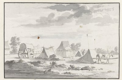 Uitzicht op een kampement van het leger van Willem III bij Leuven door Josua de Grave (circle of)