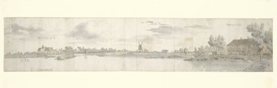Panoramisch uitzicht op Kasteel Ooij en het Tolhuis, Noord-Brabant door Josua de Grave