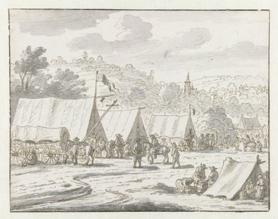 Gezicht op een kampement van het leger van Willem III nabij Lembeek, Vlaams-Brabant door Josua de Grave