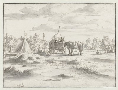 Gezicht op een kampement van het leger van Willem III bij Leuven door Josua de Grave