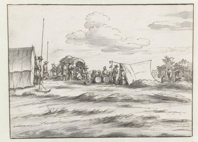 Gezicht op een kampement van het leger van Willem III bij Leuven door Josua de Grave